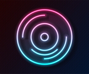 Glowing neon line Vinyl disk icon isolated on black background. Vector