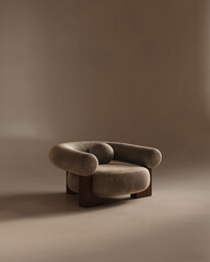 Conceptual interior room with stucco wall. Creative composition armchair in warm pastel color. Mockup empty background. 3d rendering. High quality 3d illustration