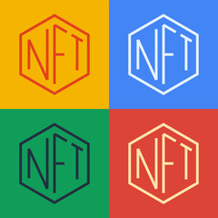 Pop art line NFT Digital crypto art icon isolated on color background. Non fungible token. Vector
