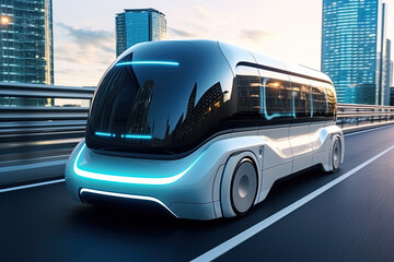 Futuristic vehicle on the road. Future transportation concept. Sustainable energy transport. Ai Generative