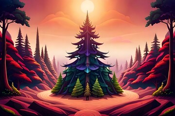 Christmas tree at sunset-generated by Ai