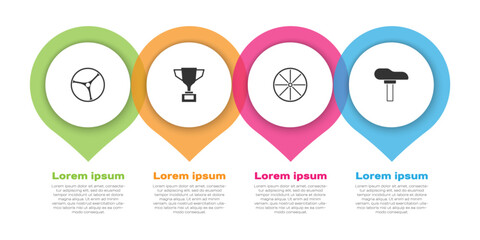 Set Bicycle wheel, Award cup with bicycle, and seat. Business infographic template. Vector