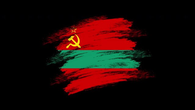 4K Paint Brush Transnistria Flag with Alpha Channel. Waving Brushed Transnistria Banner. Transparent Background Texture Fabric Pattern High Detail.