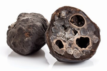 Photographic Capture of a Huge Wet Halved Manganese Nodule Isolated on a White Background