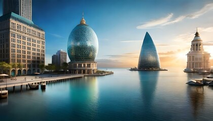 Naklejka premium beautiful city on the edge of sea-generated by Ai