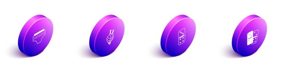 Set Isometric Adult diaper, Yarn ball with knitting needles, Domino and icon. Vector