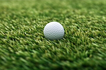 Fototapeta premium selective focus. white golf ball near hole on green grass good for background