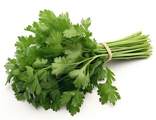 Parsley bunch tied with ribbon isolated on white background. Created with Generative AI technology.