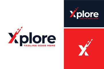 Modern Initial Letter X Explore Extreme with Digital Data Modern Stylish logo design