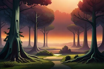 sunset in theforest-generated by Ai