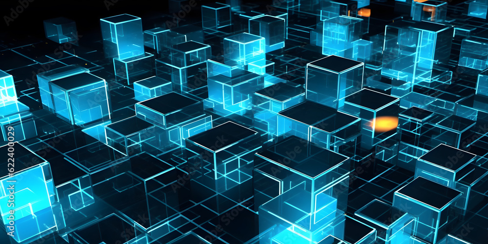 Poster futuristic cyberspace background, 3d style of data processing. futuristic technology. colorful cubes