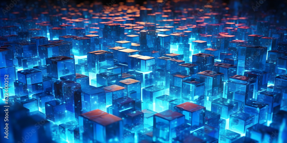 Poster futuristic cyberspace background, 3d style of data processing. futuristic technology. colorful cubes