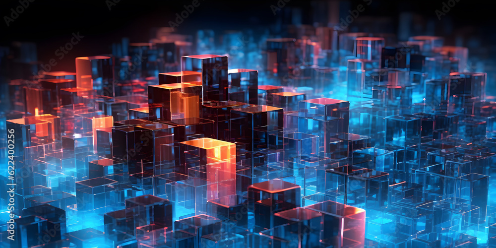 Canvas Prints futuristic cyberspace background, 3d style of data processing. futuristic technology. colorful cubes