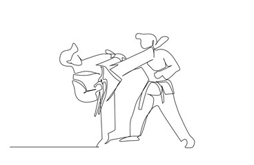 two people close combat karate taekwondo aikido fight practice sport line art
