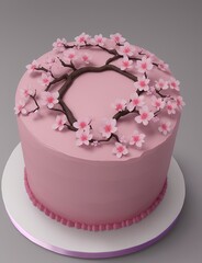 cake with pink icing and cherry, generated ai