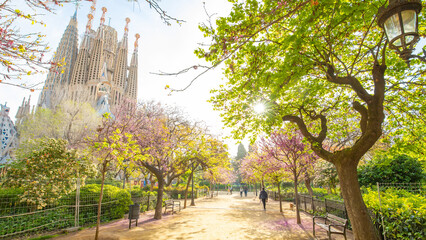 Blooming spring garden in Barcelona city, Spain travel photo - 622400485