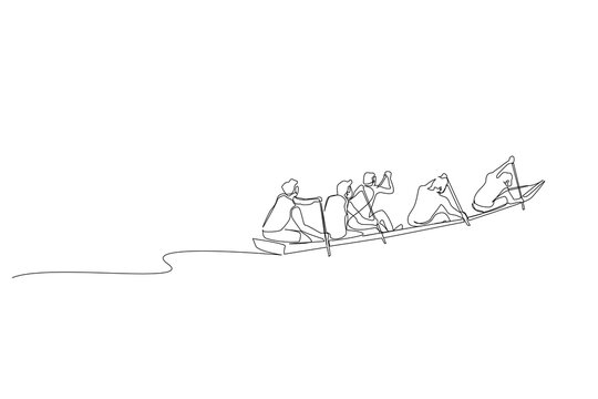 recommend clip art: people boat canoe kayak together extreme water sport lifestyle line art