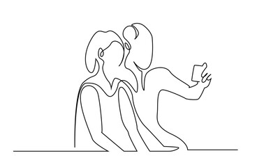 couple in love friends take selfie photo on phone line art