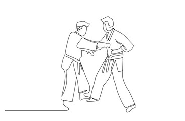 two people close combat karate taekwondo aikido fight practice sport line art
