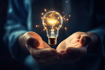 Businessman holding light bulb. Concept of a new ideas of Business innovation concept.