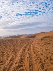 Beautiful sand dunes at sunset. Dramatic sky with Sand Dunes at Rajasthan