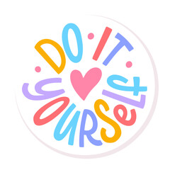 DO IT YOURSELF. DIY Lettering abbreviation logo circle stamp. Vector illustration. Round Template for print design label, badge rubber seal stamp on white background. Colorful