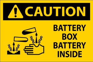 Caution Battery Box Battery Inside Sign With Symbol