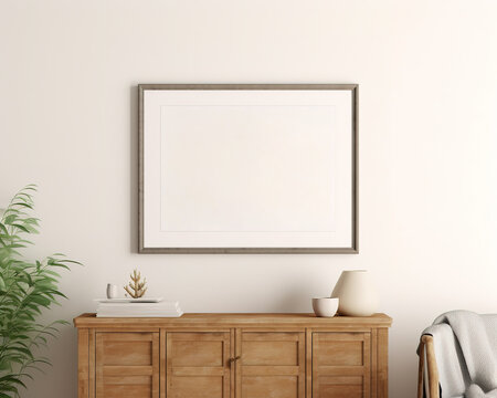 Fototapeta mock up posters frame on wall in modern interior background, living room