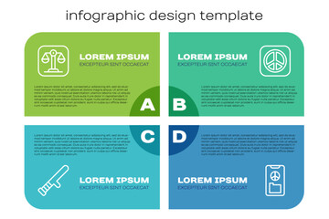 Set line Police rubber baton, Scales of justice, Peace and . Business infographic template. Vector