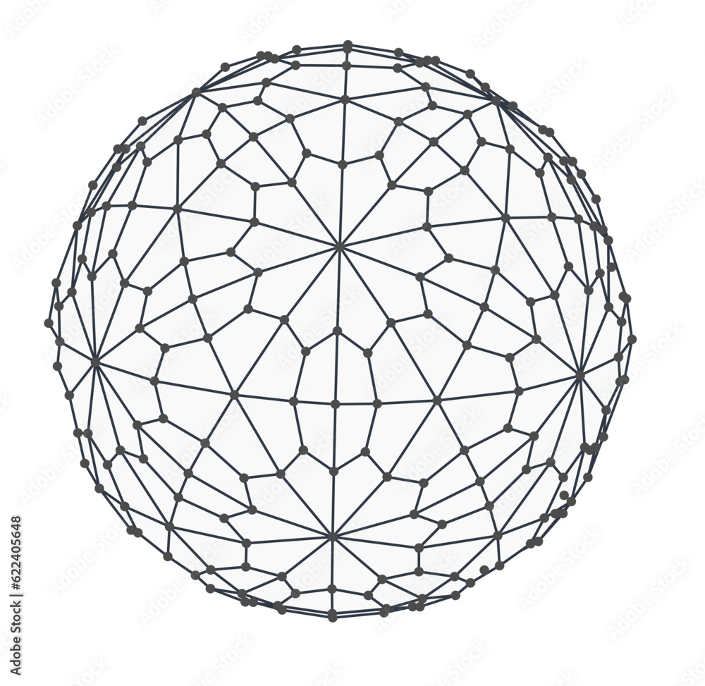 Poster wireframe sphere globe isolated on white background. 3d cell network.