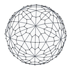 Wireframe sphere globe isolated on white background. 3d cell network.
