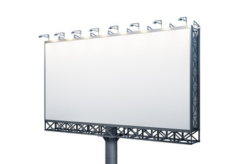 Blank white horizontal billboard isolated on light background, perspective view. Mockup, 3D Rendering