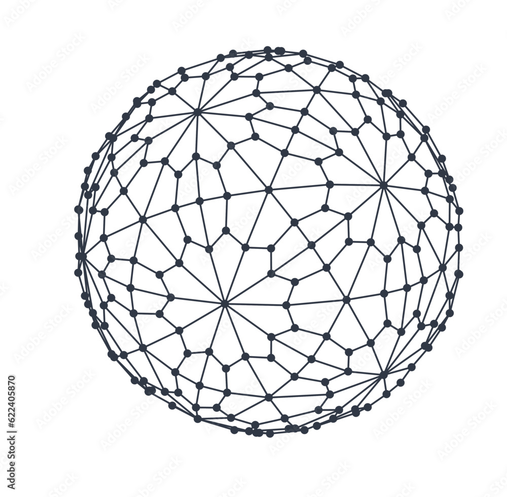 Poster wireframe sphere globe isolated on white background. 3d cell network.