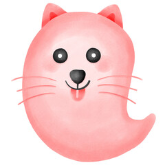 A cute watercolor fox dressed as a ghost for Halloween floating in the air.