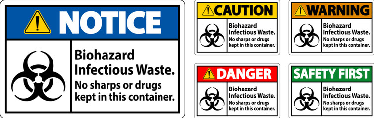 Warning Label Biohazard Infectious Waste, No Sharps Or Drugs Kept In This Container