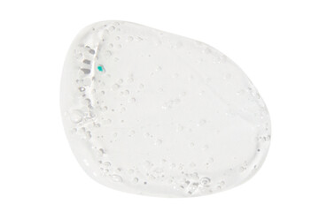 Smear, clear gel with blue granules, serum clear on a white background