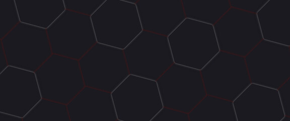 Hexagon abstract pattern on red neon background technology style. Beautiful geometric background. Modern shape concept.