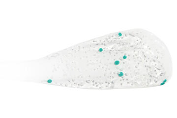 Smear, clear gel with blue granules, serum clear on a white background