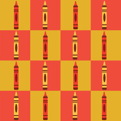 Fototapeta na wymiar yellow and red crayons on checkerboards seamless pattern