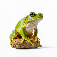 Fototapeta premium Europäischer grüner Laubfrosch ( Hyla arborea), weißer Hintergrund, Generative AI