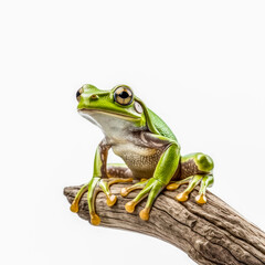 Obraz premium Europäischer grüner Laubfrosch ( Hyla arborea), weißer Hintergrund, Generative AI
