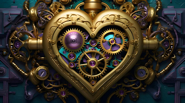 A large abstract heart in the form of mechanical wheels.