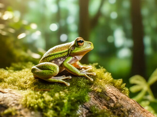 Naklejka premium Europäischer grüner Laubfrosch ( Hyla arborea), natürliche Umgebung, Generative AI