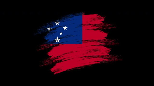 4K Paint Brush Samoa Flag with Alpha Channel. Waving Brushed Samoan Banner. Transparent Background Texture Fabric Pattern High Detail.