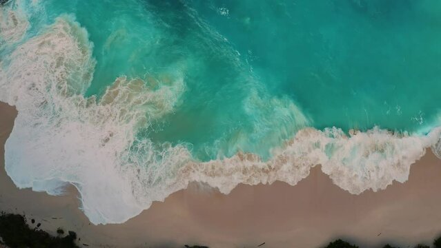 tropical beach ocean waves nature background 4K Aerial view