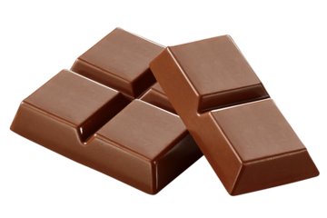 composição com pedaços de barra de chocolate ao leite isolado em fundo transparente 