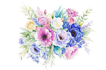 Watercolor flowers, wedding bouquet isolated transparent background 