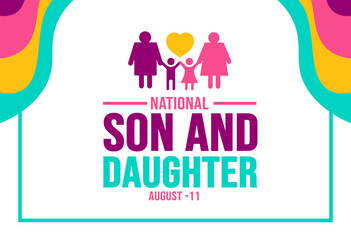 Son and Daughter Day background template. Holiday concept. background, banner, placard, card, and poster design template with text inscription and standard color. vector illustration.