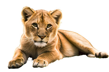 Fototapeta na wymiar young lion cub on transparent background (PNG)