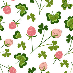 vector  pink clover flower floral seamless pattern. Cute hand-drawn pattern design for fabric, wallpaper or wrap paper.